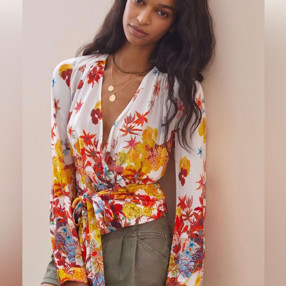 Anthropologie x Michelle Morin Floral Wrap Blouse